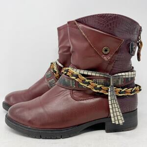 Jana Faux Leather Braided Anklet Tassel Western Zip Boots Womens 8